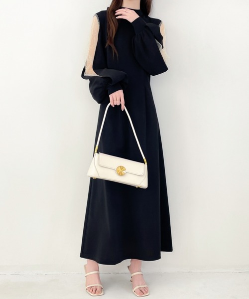 セルフォード　ドットカシュクールワンピース Aライン バックリボン CELFORD - CELFORD セルフォード Aラインワンピース 刺繍レース