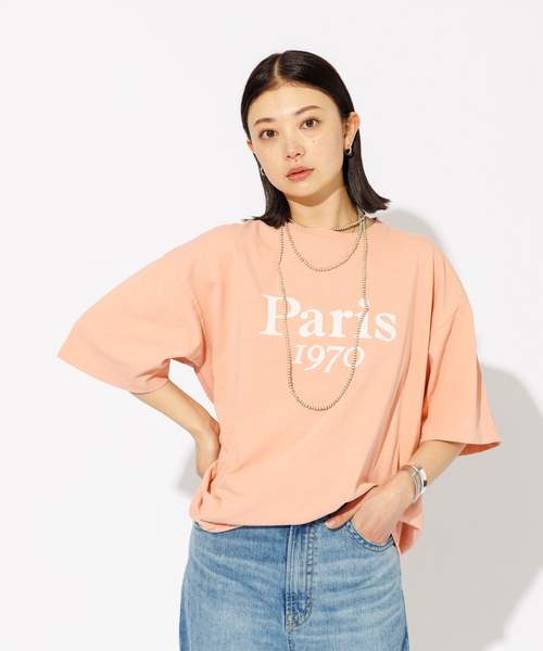 REMI RELIEF - REMI RELIEF / レミレリーフ | ヴィンテージ加工 CELINEロゴ プリントTシャツ | L | チャコール | レディース REMI RELIEF / レミレリーフ | ヴィンテージ加工 CELINEロゴ