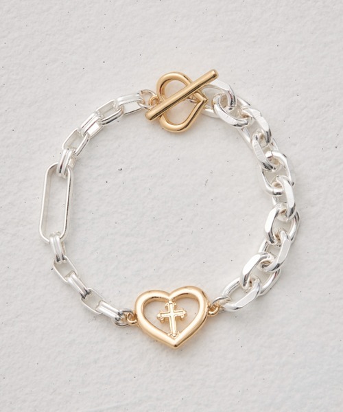 ANU ブレスレット cross ＆ heart chain bracelet - クロス