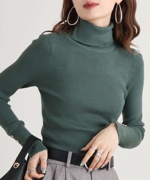 ニット セーター Eglantine 袖口ゴールドボタンタートルネックリブニット レディース EGLANTINE ニット セーター Eglantine 袖口ゴールドボタン