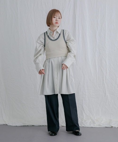 送料無料★KBF ストライプウエストタックミニワンピース L.BEIGE セール】ストライプウエストタックミニワンピース（ワンピース
