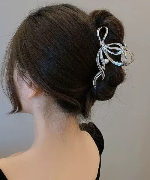 ampm（エーエムピーエム） ヘアクリップ パール付きリボンヘアバンス