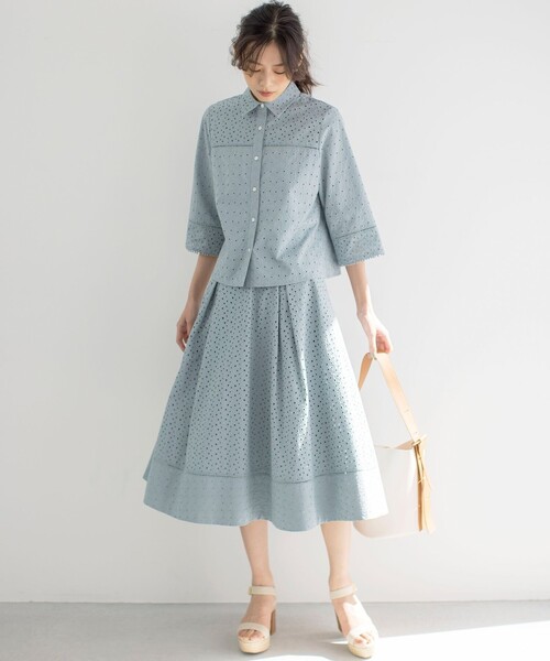 ブラウス シャツ 袖、裾エンブロイダリーレース半袖トップス レディース 組曲 ブラウス シャツ エンブロイダリーレース チュニック