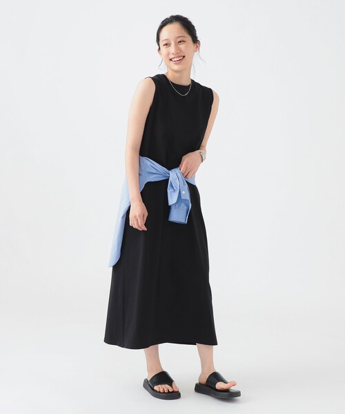 未使用B:MING LIFE STORE 麻コットン ノースリーブワンピース黒 セール】タック ノースリーブ ワンピース（S～M）（ワンピース