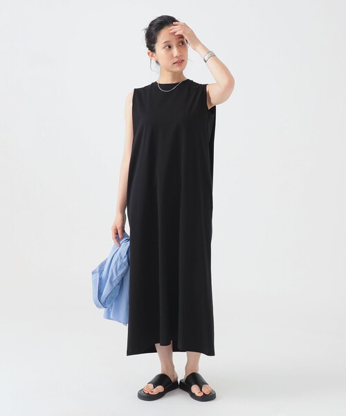 未使用B:MING LIFE STORE 麻コットン ノースリーブワンピース黒 未使用B:MING LIFE STORE 麻コットン ノースリーブワンピース黒