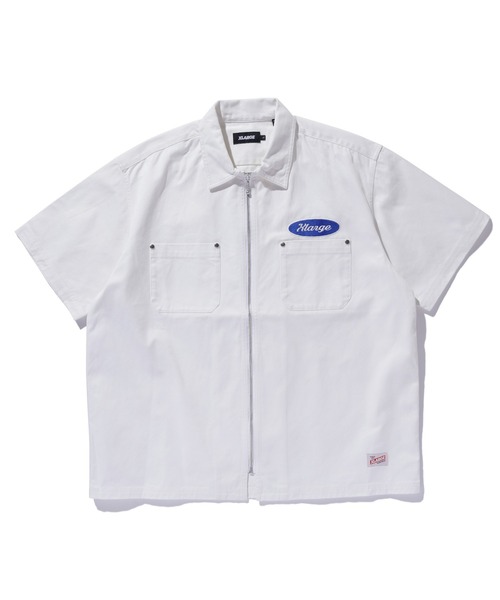 XLARGE 半袖ジップシャツ XLARGE エクストララージ STITCHED ZIP UP S/S WORK SHIRT