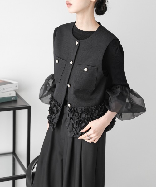 ベスト ジレ フリルヘムショートジレ レディース : ZOZOTOWN