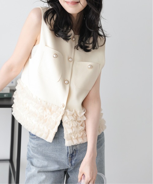 ベスト ジレ フリルヘムショートジレ レディース : ZOZOTOWN