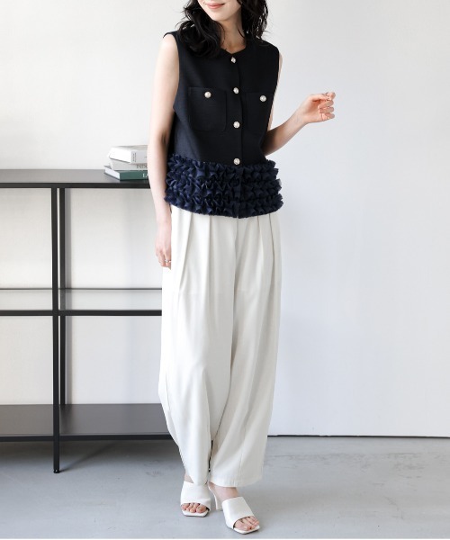 ベスト ジレ フリルヘムショートジレ レディース : ZOZOTOWN