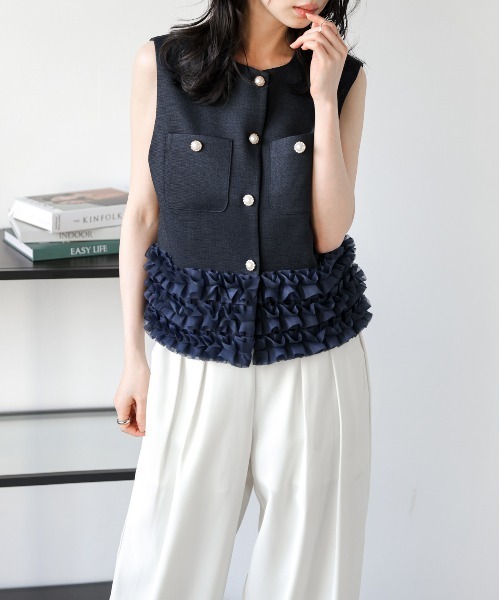 ベスト ジレ フリルヘムショートジレ レディース : ZOZOTOWN