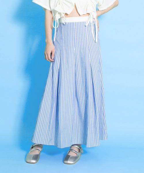 うさとの服　青と白のストライプ ロングスカート！即日発送 ストライプフレアースカート｜to touch