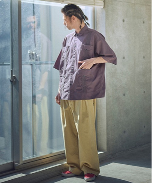 ブラウス シャツ 「ADAMPATEK/アダムパテック」butterfly embroidery short sleeve shirt 蝶刺繍柄シャツ ADAM PATEK ブラウス シャツ ADAMPATEK/overdyed cuban shirt