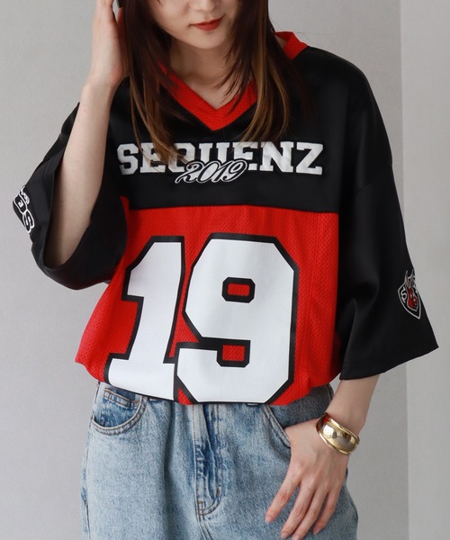 90s USA製 サッカー ゲームシャツ Vネック ラグラン袖 プリント 希少 tシャツ 25SS Vネックゲームシャツ ユニフォームライク ドロスト