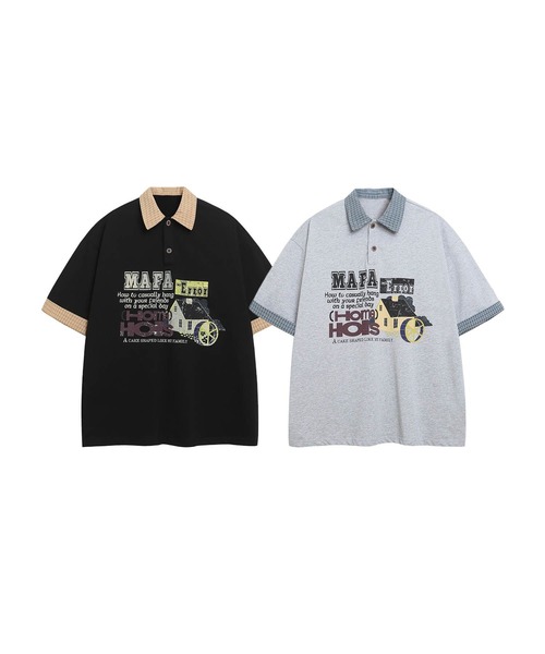 ポロシャツ 「HOOK」ヴィンテージグラフィック切替ポロTシャツ (SS 