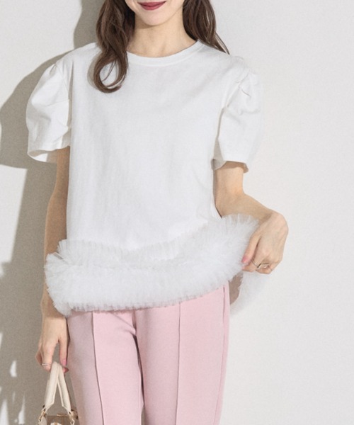 tシャツ 「ZOZO限定」チュールヘムトップス レディース tocco closet tシャツ 「ZOZO限定」袖タックチュールヘム