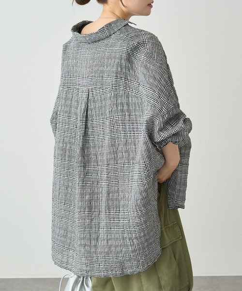 pual ce cin ブラウス シャツ 綿麻チェックオーバーシャツ