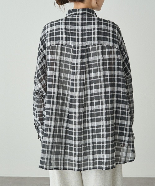 【極美品】【PallasPalace】コットンプルオーバーチェックブラウス 綿麻チェックオーバーシャツブラウス（シャツ/ブラウス）｜PUAL