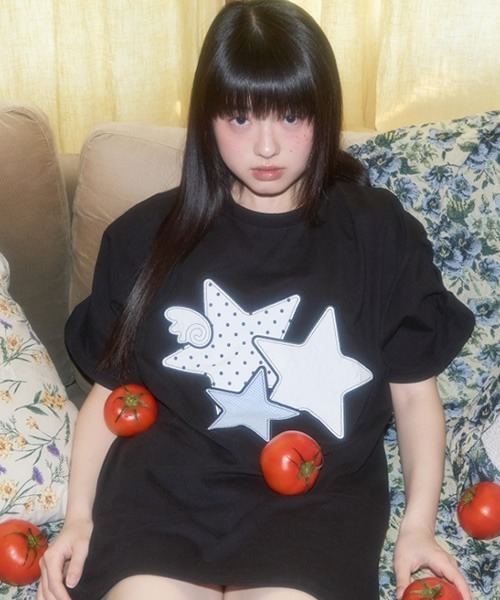 tシャツ FANCY CLUB/ファンシークラブ Mix Star Angel Patch Tee Tシャツ レディース