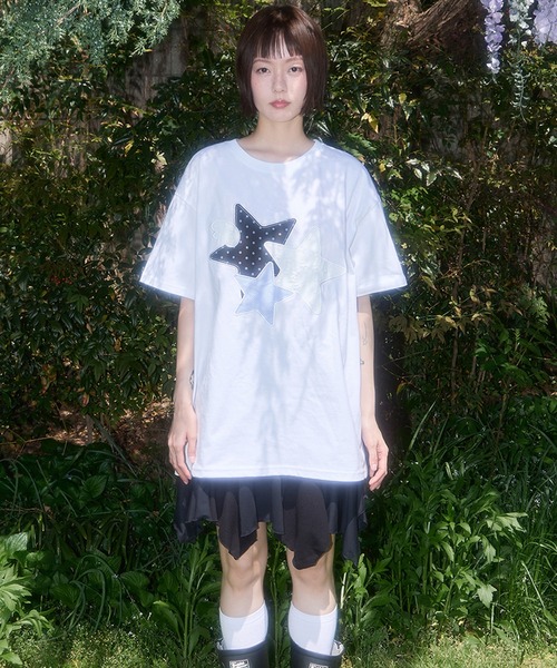 tシャツ FANCY CLUB/ファンシークラブ Mix Star Angel Patch Tee Tシャツ レディース FANCY CLUB tシャツ 「FANCY CLUB」Mix Star Angel Patch Tee