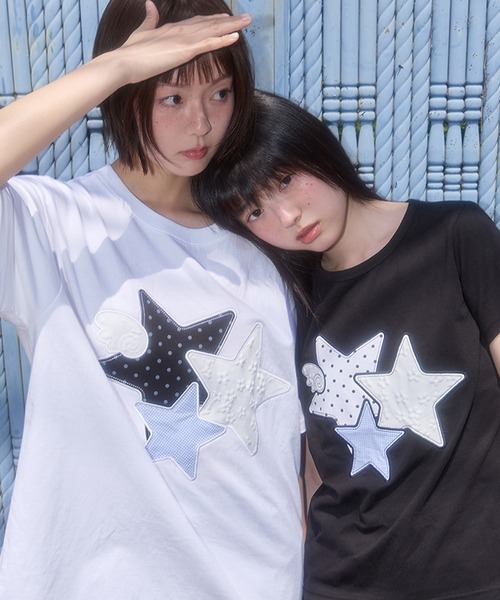 tシャツ 「FANCY CLUB」Mix Star Angel Patch Tee レディース FANCY CLUB tシャツ 「FANCY CLUB」Mix Star Angel Patch Tee