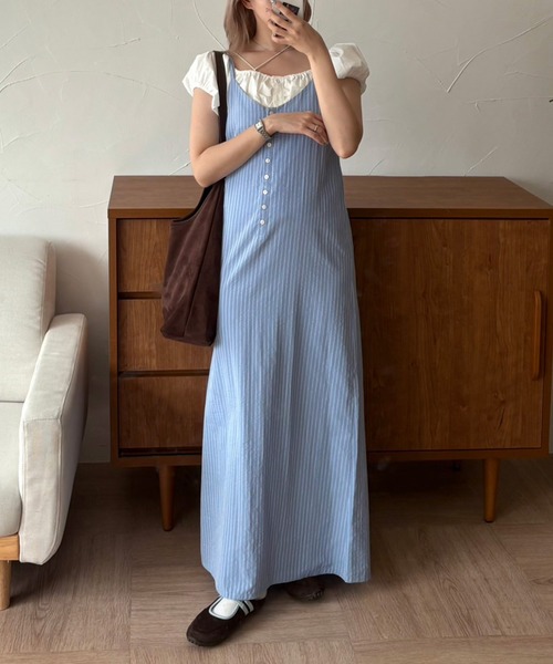 ワンピース Dhal/Henry Smock Shirt OP MUHET ワンピース seersucker henry cami long dress / シア