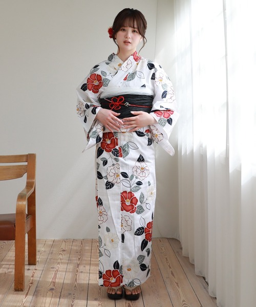 【きものなでしこ】浴衣　167cm 和なでしこ 浴衣 ときめき夏恋浴衣ヘコ帯2点セット レディース