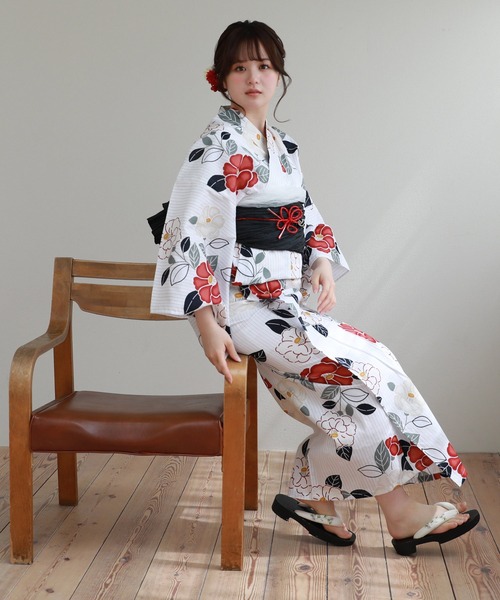【きものなでしこ】浴衣　167cm 和なでしこ 浴衣 ときめき夏恋浴衣ヘコ帯2点セット レディース