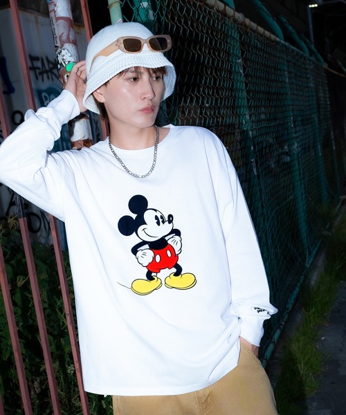 （40）ミッキーマウス オーバーサイズTシャツ　ホワイト MICKEY MOUSE（ミッキーマウス） tシャツ オーバーサイズ 長袖Tシャツ