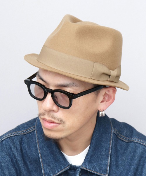 フラットヘッドRJBのハット フェドーラハット 黒とベージュチェック ReqHatter（レックハッター） 帽子 ハット メンズ ショート フラット