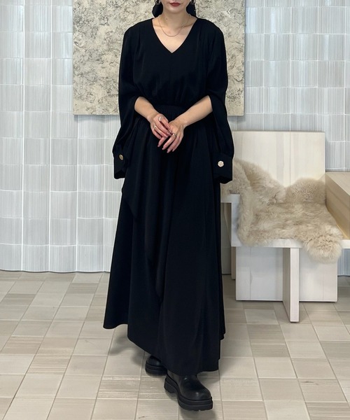 Ameri Vintageブラックワンピース Ameri（アメリ） ワンピース 「ZOZOTOWN限定」FLARE LAP DETAIL DRESS