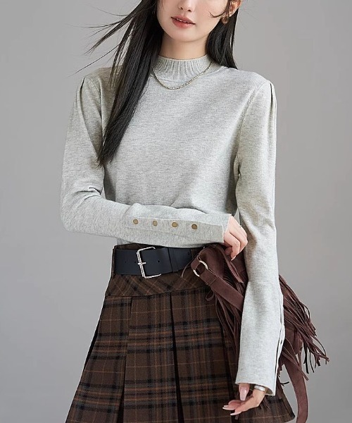 gossip!ロサンゼルス tシャツ スリーブボタン モックネックカットソー