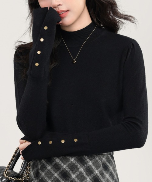 リザレクション　レディースモックネックトップス gossip!ロサンゼルス tシャツ スリーブボタン モックネックカットソー