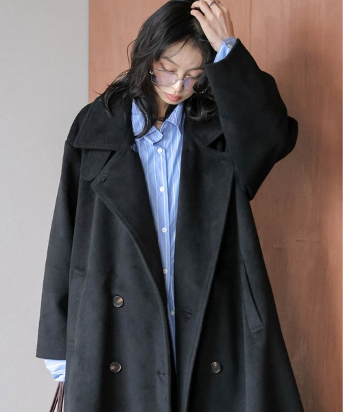 LANVIN Paris シャギーウール　ダブルスタンドカラーコート　ブラック La-gemme（ラジェム） ステンカラーコート コート スタンドカラー