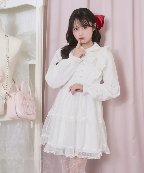 Honey Cinnamon（ハニーシナモン） ワンピース フロントリボンドット