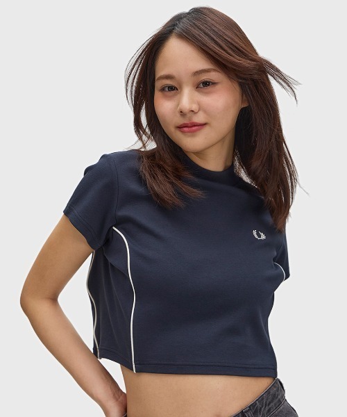 フレッドペリー ブラック Tシャツ　レディース新品 未使用　サイズ8 FRED PERRY（フレッドペリー） tシャツ Piped Seams Mock Neck T-Shirt
