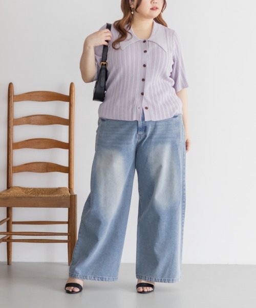 「CLETTE」 半袖ニット LL ラベンダー レディース_画像7