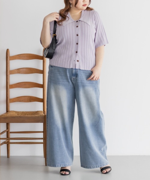 「CLETTE」 半袖ニット LL ラベンダー レディース_画像8