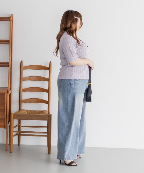 「CLETTE」 半袖ニット LL ラベンダー レディース_画像9