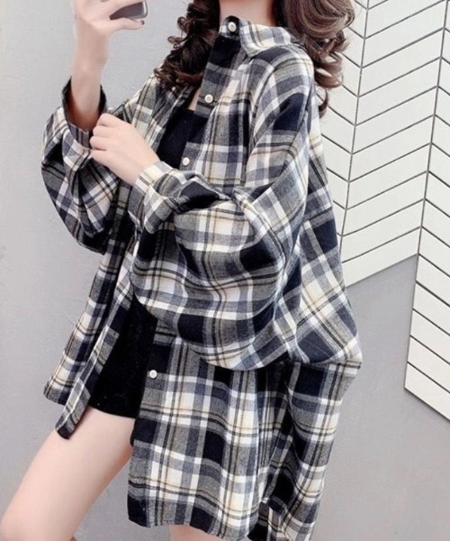 「cammie」 長袖シャツ LARGE ホワイト×ブラック レディース_画像2