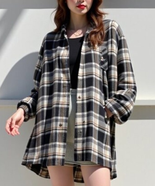 「cammie」 長袖シャツ LARGE ホワイト×ブラック レディース_画像3