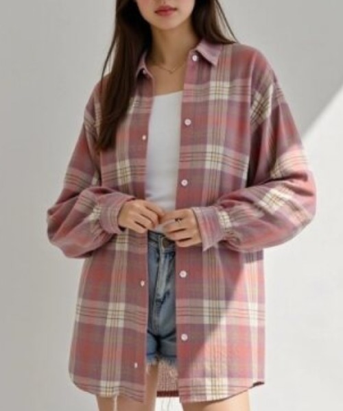 「cammie」 長袖シャツ LARGE ホワイト×ブラック レディース_画像5