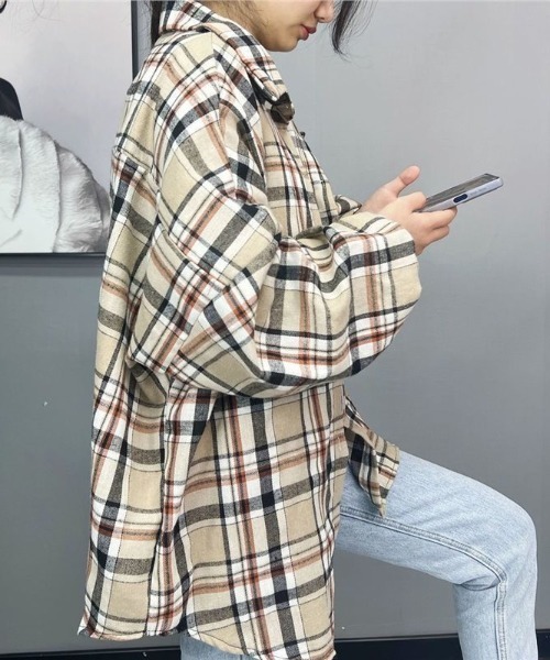 「cammie」 長袖シャツ LARGE ホワイト×ブラック レディース_画像6