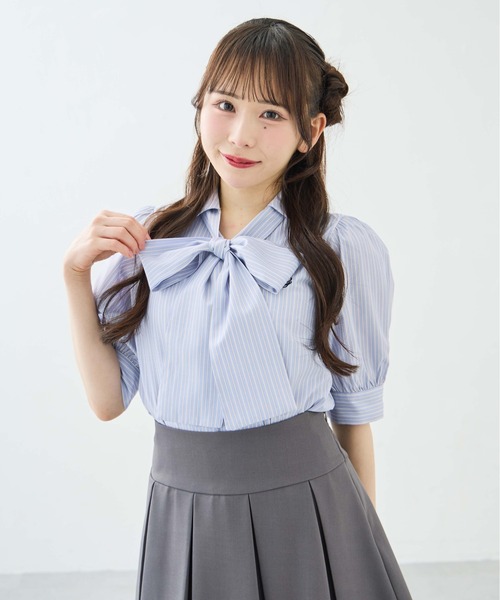 INGNI（イング） ブラウス シャツ 半袖 胸刺繍ボウタイ半袖ブラウス
