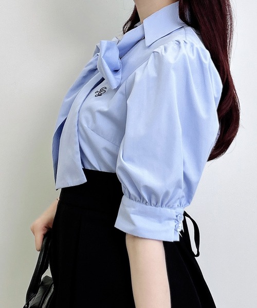 INGNI（イング） ブラウス シャツ 半袖 胸刺繍ボウタイ半袖ブラウス