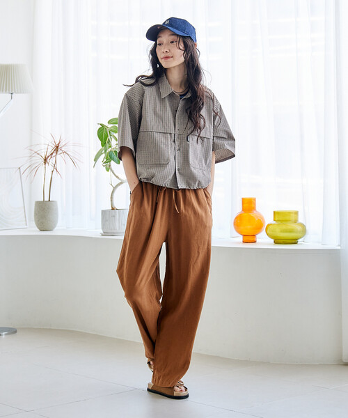 新品未使用☆韓国G/FOREジーフォアレディース半袖シャツsizeSブラウン FREAK'S STORE（フリークスストア） ブラウス シャツ 夏 半袖 「新色