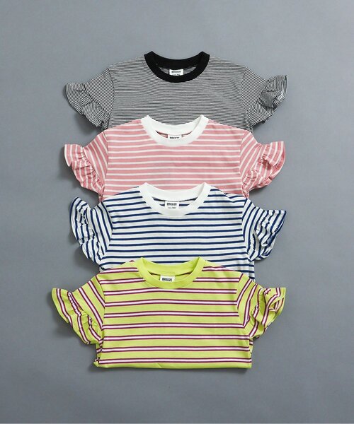 BREEZE（ブリーズ） tシャツ 「WEB限定」袖フリルボーダー半袖Tシャツ