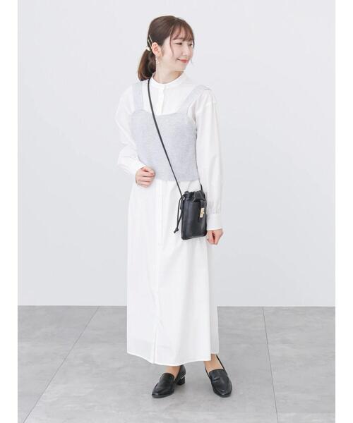 「Te chichi TERRASSE」 シャツワンピース フリ- グレー レディース_画像2