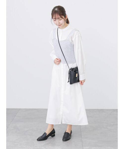 「Te chichi TERRASSE」 シャツワンピース フリ- グレー レディース_画像3