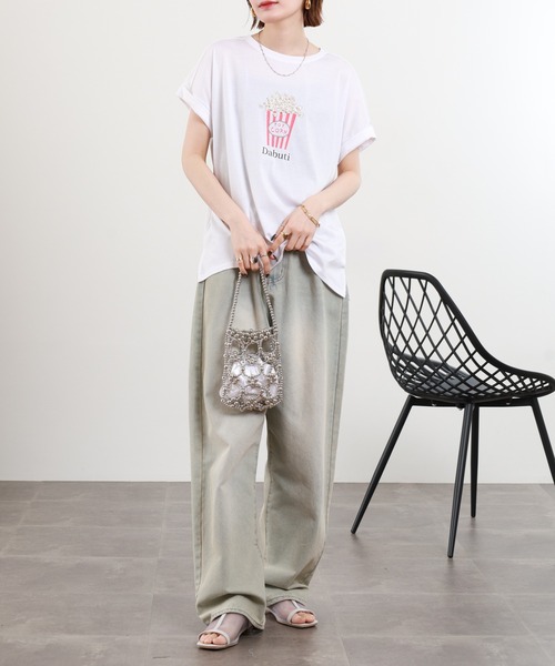 tシャツ 半袖 BRODIAEA パール付きポップコーンイラスト半袖Tシャツ