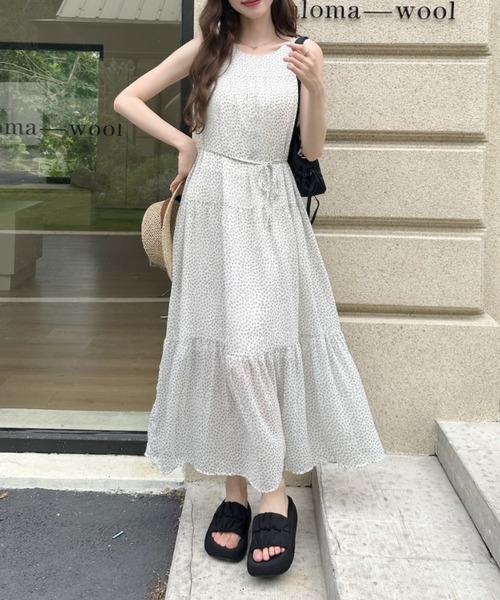 【新品】...＆ DEAR アンドディアー ノースリーブ 花柄 ワンピース Ada. ワンピース 小花柄 ティアード ノースリーブ ロング ワンピース